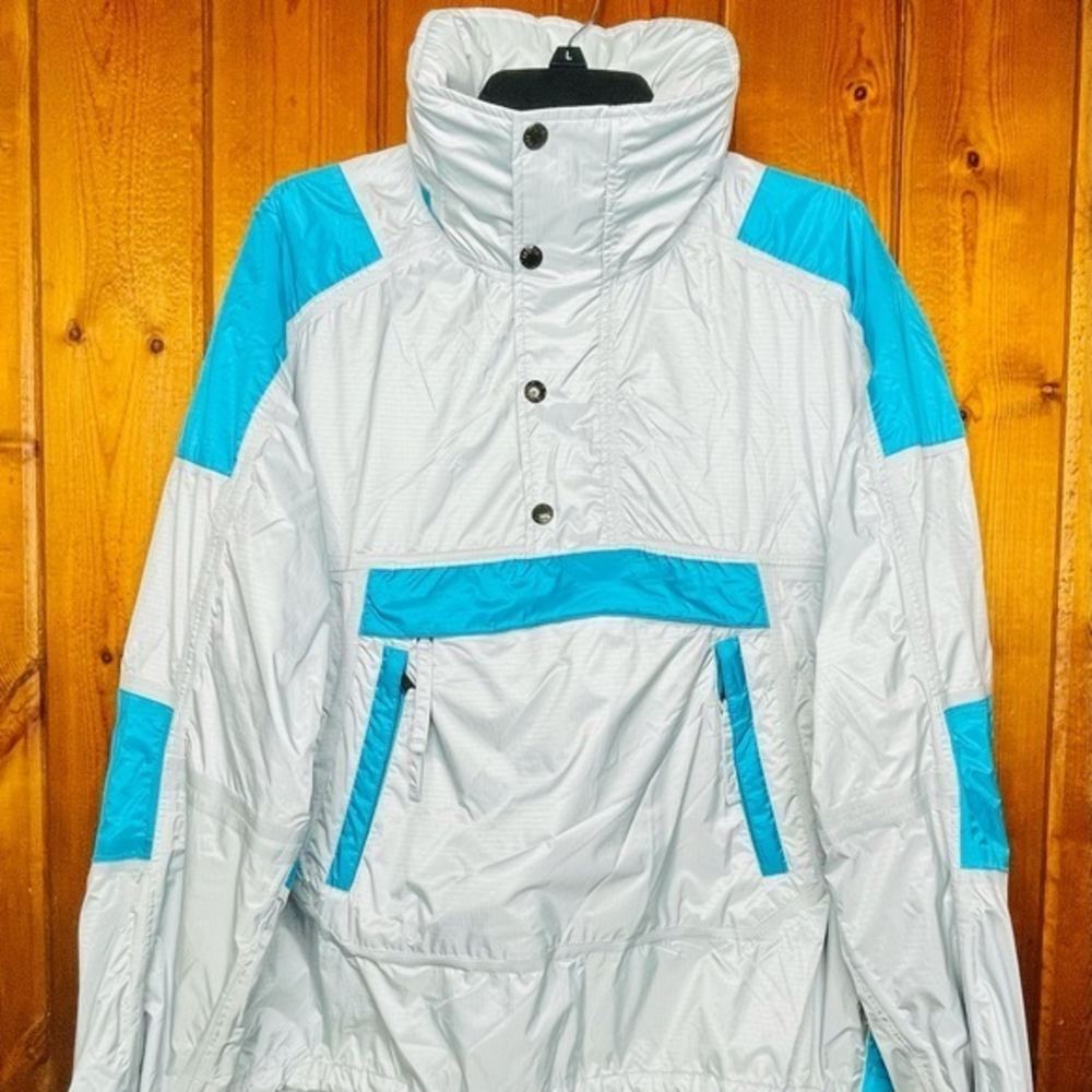 north face windbreaker mesh lined 1/2 zip, size M grey/teal‎ hidden hood
